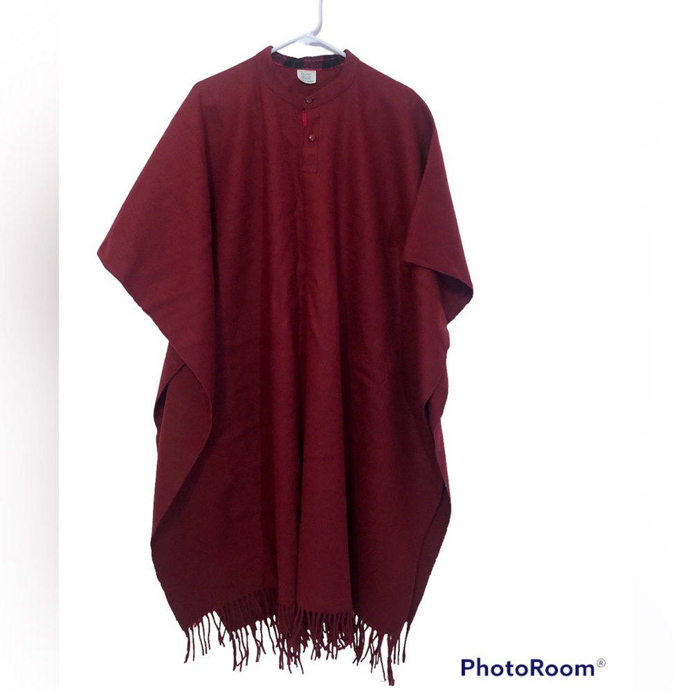Burgundy Red Wool Poncho OSFM